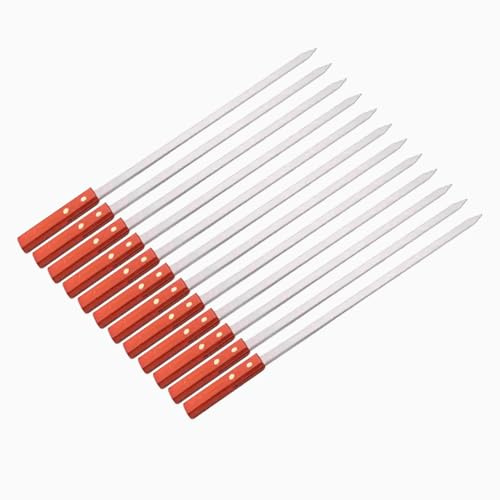 PNJB BBQ Barbecue Skewers Wooden Handle, Grilling Kebab Flat Reusable Skewers, Metal Skewer, Heat Resistance, Convenient Design, Easy to Clean, 50cm, (16PCS)