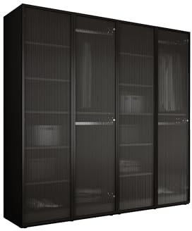 3E 3xE living.com Kleiderschrank, Graphitschwarz/klares Glas, 2 x 100 x 200 x 51 cm