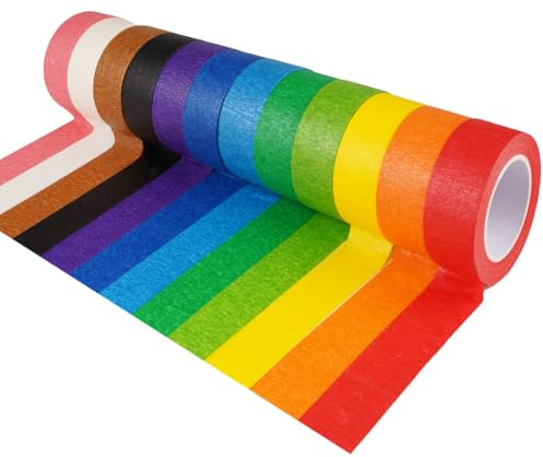 TANGJJY 12 Rollen Regenbogen Masking Tape, 15m x 20mm Dekorative Washi Tape, Buntes Kreppband, Abklebeband Regenbogen, Bastelband, für DIY Scrapbooking, Journaling, Basteln, Geschenkverpackung