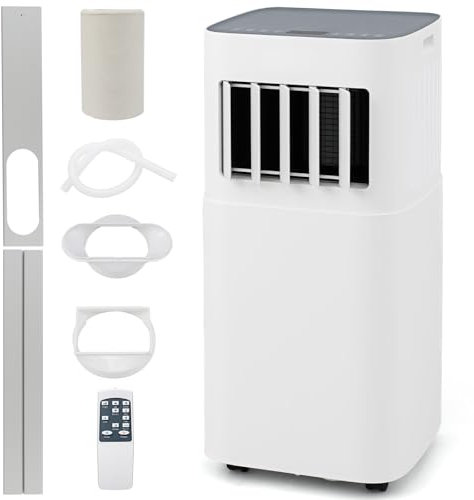 COSTWAY 4-in-1 Portable Air Conditioner 7000 BTU, Air Conditioning Unit with 2 Speeds Fan, Dehumidifier & Sleep Mode, AC Unit with Remote Control, 24H Timer, Self-Evaporating Design & Window Kits