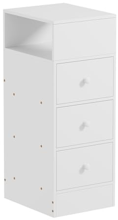 PCGAGA Schmaler Nachttisch mit Schubladen und offenem Regal, Wohnzimmer-Beistelltisch, Nachttisch, Schlafzimmer, Aufbewahrungseinheit (3 Schubladen, Weiß, L30 x B25 x H66 cm)