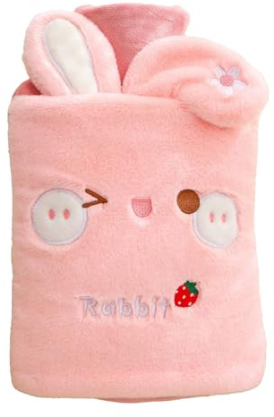 2L Cute Rabbit Hot Water Bottle with Soft Plush Cover, Cute Hot Water Bottles, Super Soft Fluffy Cartoon Cover, Removable for Cleaning, for Kids, Adults & Teens (Pink)