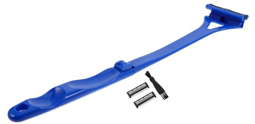Healeved Rasoi per la schiena da uomo: rasoio fai da te con manico, lama di sicurezza sostituibile, rasoio portatile per uomo, rasatura a secco e a umido, blu