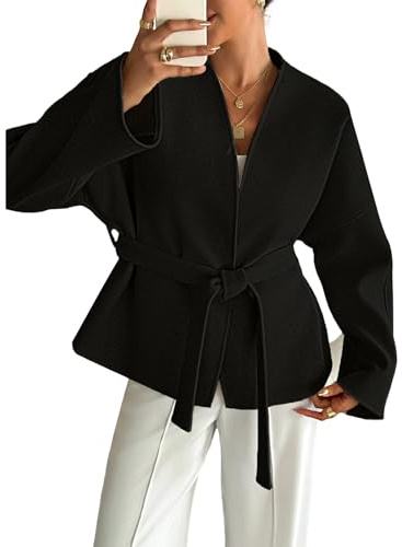 ZRYAZQ Kurzmantel Damen Winter Wolle Elegant Mantel Damen Kurz Mit Gürtel Winterjacke Business Wolljacke Winter Warm Kurzer Trenchcoat Einfarbig Übergangsjacke Kuschelig Wollmantel Frühling Jacke