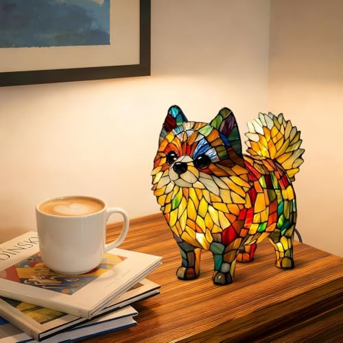 LOMUG Pommern Deko Nachtlicht, Leuchthund Lampe aus Harz, Lampe Hund LED Night Light Energieklasse A, Haustier Dekolampe Nachtlampe für Hundefans Wohndeko Kinderzimmer (Pommern, Kleine)