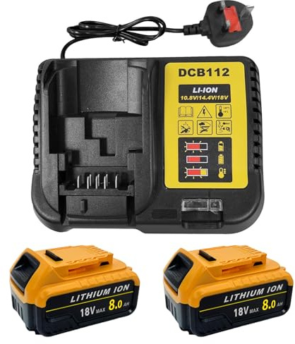 2Pack 18V Max 8Ah Replacement Battery Compatible with Dewalt DCB/DCD/DCF/DCG/DCS Series and DCB112 Chargers(Non Original Battery/Charger)