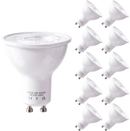 LiTlight GU10 LED Bulbs 5W, B Energy Class, 900LM, Cool White 6500K | 5W LED Spotlights Replaces 60W Halogen, Energy Efficiency Ceiling Recessed Light for Bathroom, 45° Beam, Non-dimmable, 10 Pcs