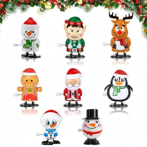NimblusToy Christmas Wind Up Toys, Wind-Up Figure Advent Calendar Filling, Christmas Cracker Fillers, 8 Pieces Novelty Shake Head Clockwork Walking Wind-up Spring Toy for Kids Party Bag Fillers
