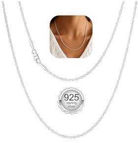 BAROROBA 1.5mm/2mm 925 Solide Sterling Silber Kordelkette Halskette für Damen, Robuste Dainty Farbecht Silberkette Damen Ohne Anhänger Schmuck Geschenke 16/18/20/22/24 Zoll