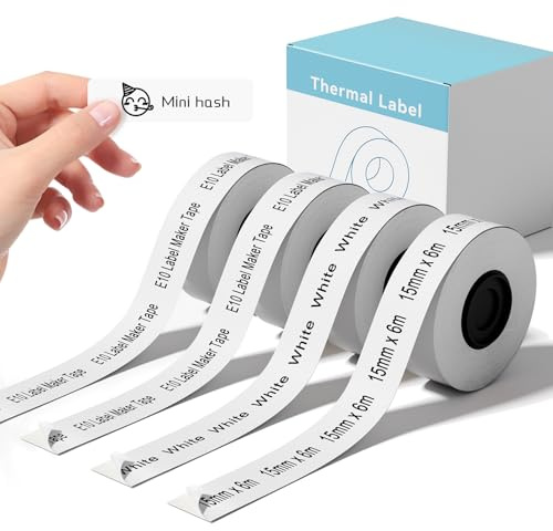 4 Rollen kompatibel mit SUPVAN E10 E11 Bluetooth Label Maker Tape | weiß,15mm × 6m Continuous Nicht in der Katasymbol App, bitte SUPRINT App verwenden
