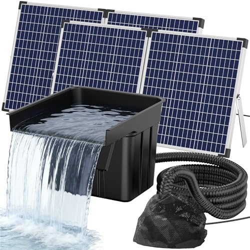 Biling 110W 4600L/h Solar Pond Waterfall with Filter Kits for Up 9000L Pond | Solar Powered Waterfall Cascade with Filtration System for DIY Garden Water Feature Stream Patio, 8m Cable, 3m Threaded Pipe