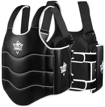 Brustschutz Kampfsport Verstellbar – Brustpanzer für Boxen MMA Muay Thai Kickboxen Thaiboxen, Synthetikleder Oberkörperschutz mit Schlagabsorption, Sparring Training Erwachsene Herren Damen