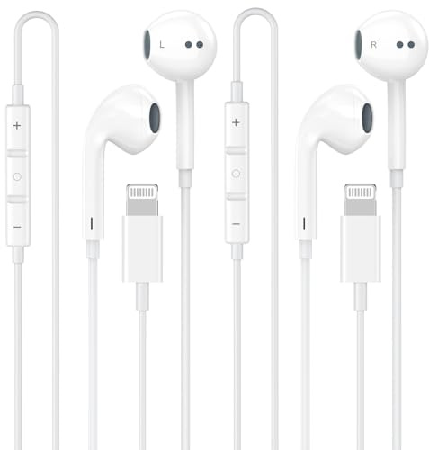 [Apple MFi Zertifiziert] 2 Pack Lightning Kopfhörer, True Plug and Play Wired Earbuds für iPhone mit Mikrofon & Lautstärkeregler, In-Ear-Kopfhörer kompatibel mit iPhone 14 13 12 11 Pro Max XS XR 8 7