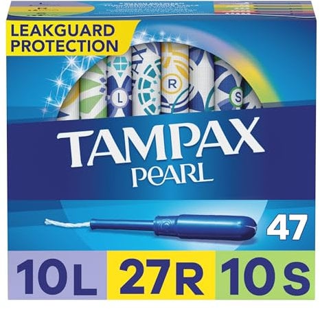 Tampax Pearl Plastic Tampons, Multipack, leicht/regulär/super saugfähig, geruchlos, 47 Stück
