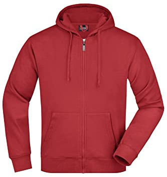 James & Nicholson Herren Kapuzenjacke - Klassische Sweatjacke mit doppellagiger Kapuze | Farbe: red | Grösse: L