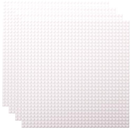 4 Classic Stackable Baseplates 25x25cm | Compatible with LEGO Blocks | 4 Baseplates for Building Towers & Tables | White