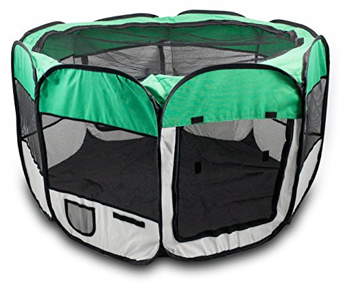 BITUXX® Welpenlaufstall Tierlaufstall Laufstall Tierauslauf Laufgitter Eckig Faltbar (Grün)