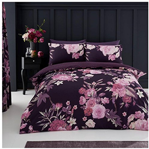 GAVENO CAVAILIA Luxurious FLORA Bed Set with Duvet Cover and Pillow Cases, Polyester-Cotton, Purple, Double