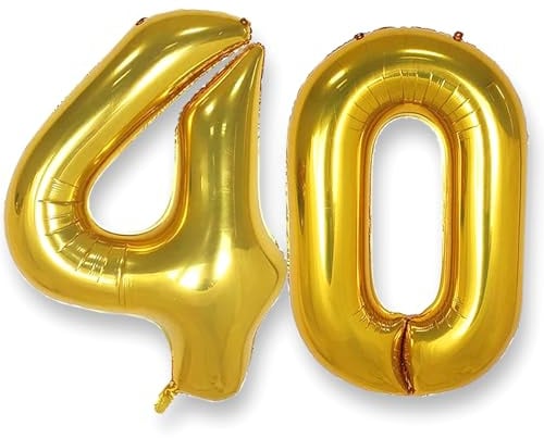 AULE Luftballon Zahl 40 Gold: XXL 101 cm Zahlen Folienballon Geburtstag Gold 40 Jahre 40 Zoll Helium Ballon Zahlenballon für Babyparty Jubiläum Deko