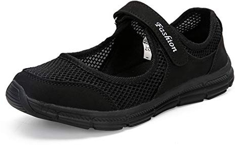 Kimily-UK sandaler dam fritidsskor loafers kilklack lätta promenadskor platåsneakers nät halkskydd fitness sneakers löparskor sommar andas espadrill kardborreband i storlek, svart 1, 37 EU