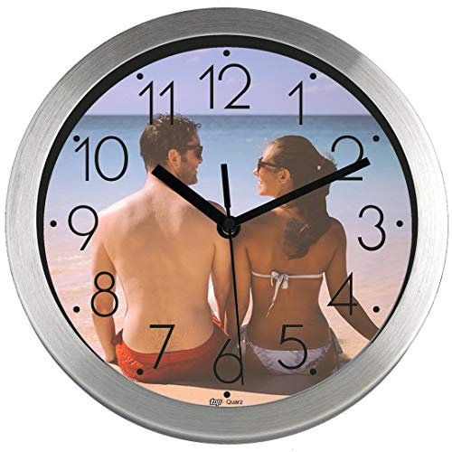 PROMO SHOP Gran Reloj de Pared Personalizado (con Logo, Foto o Imagen) · Carcasa de Aluminio Cepillado (Esfera A) · Mecanismo Silencioso · Reloj Cocina Pared con 12 Números · Incluye Caja Regalo