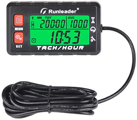 Runleader-Betriebsstundenzähler-Drehzahlmesser, Wartungserinnerung, Anfangsstunden einstellbar, Batterie austauschbar, Verwendung für Rasenmähergenerator und gasbetriebene Geräte (HM058B-RD)