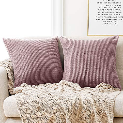 Deconovo Kissenbezug Kordsamt Zierkissenbezug Dekorativen Kissenhüllen Weiches Massiv Kissen für Sofa Couch Schlafzimmer, 65x65 cm, Rosa Lila, 2er Set