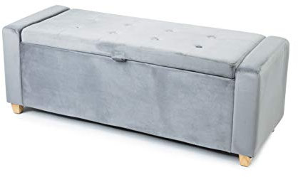 Visco Therapy Hana Velvet Ottoman Large Padded Storage Bench, (Grey)