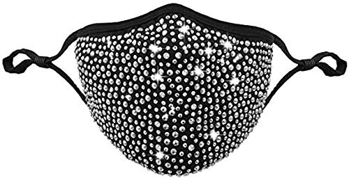 PREMIUM Gesichtsmaske mit Strasssteinen und Pailletten - Maske für Erwachsene, Damen und Herren (Schwarz Strass voll)
