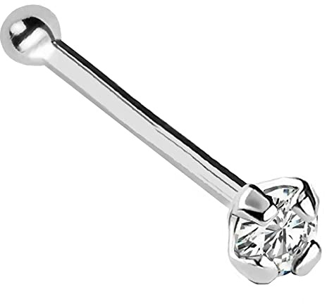 Jewelry Avalanche 22G Solid 14Kt Gold Nose Bone Stud with Prong Set real Diamond Gemstone, 14kt Yellow Gold or 14kt White Gold - April Birthstone Nose Ring, 1.5 mm, Metal, diamond
