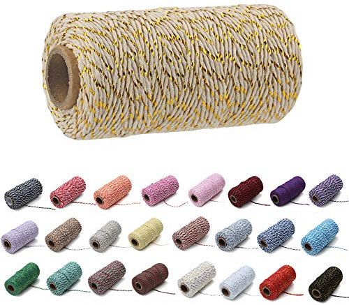 100 Yards/2mm Farbiges Baumwollseil Handwerk Strickseil für Geschenkverpackungen Handwerk (Gold und Beige)