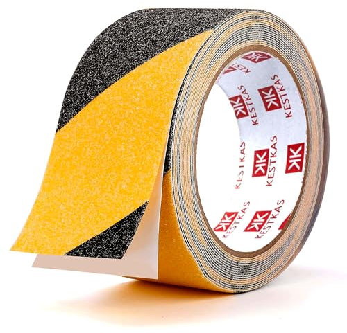 KESTKAS Nastro Adesivo Antiscivolo 50mm x 10m - Strisce Antiscivolo per Scale - Nastro Antiscivolo Nero - Adesivi per Scale Interne Esterne - per scale esterne