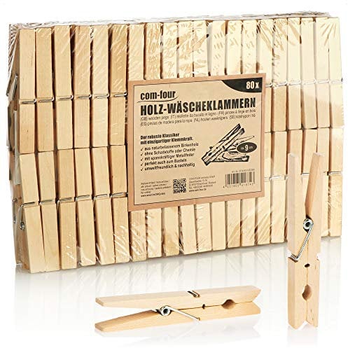 COM-FOUR® 80x Pinces à Linge XL en Bois - Pinces à Linge en Bois durables en Bois de Bouleau - Pinces à Linge en Bois Non traité pour Suspendre Les vêtements, Environ 9 cm (080 pièces - Bouleau - XL)