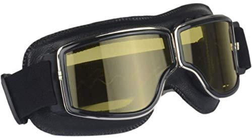 Vintage ski sport outdoor Motorcycle Leather Cruiser Folding Goggles Glasses Sunglasses eyewear Wwii Raf Pilot For Biker Helmet (Yellow glasses)
