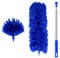 2 Pcs Feather Dusters, Extendable Feather Duster with Stainless Steel Long Extension Pole, Microfiber Domed Corner Cobweb Dusters for Cleaning Spider Webs, Cars, Blinds, Ceilings, Fans - Blue