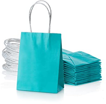 Kleine türkisblaue Papiertüte mit Griff, Partygeschenktüten, 15,2 x 11,4 x 6,3 cm, für Babyparty, Geburtstag, Hochzeit, recycelte Tüten, 24 Stück