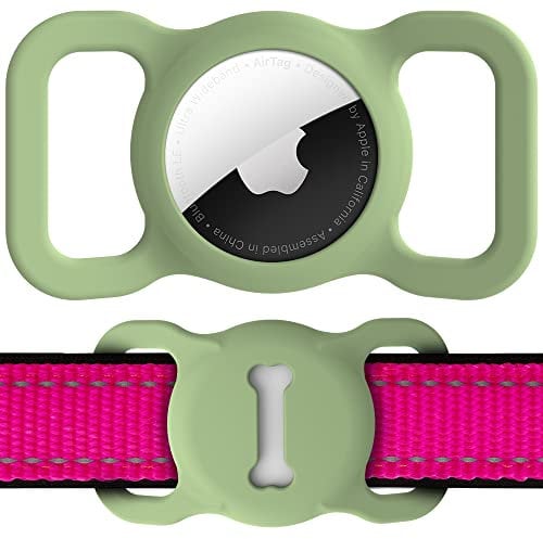 Hundehalsband Halter für AirTag, Air Tag Hund GPS Hülle, Silikon Anti-Lost Haustier Tracker Halsband Wasserdicht Anhänger und Leicht, Kompakte Größe, GPS Schutzhüllen Zubehör Heimtiertracker,Grün
