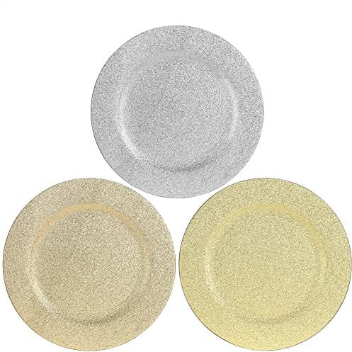 COM-FOUR® 3x sous-assiettes - soucoupes scintillantes réutilisables comme décorations de table - assiettes décoratives pour mariages, fêtes de famille ou Noël - Ø 33 cm