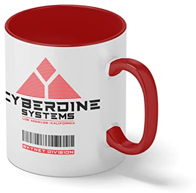 Cyberdyne Systems ART By Dune Inspired By Terminator Weiße Kaffeetasse Mug mit roten Felgen und Griff
