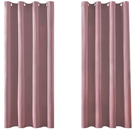 MRTREES Vorhang Blickdicht Gardinen Thermovorhang mit Ösen Verdunklungsvorhang Ösenschal Vorhänge Kurz Modern 145×140cm(H×B) Altrosa 2er Set für Hotels Büros Wohnzimmer Schlafzimmer Kinderzimmer
