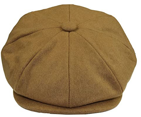 Mens Tweed Newsboy Cap Baker Boy Flat Grandad Hat 8 Panel Plain Camel L
