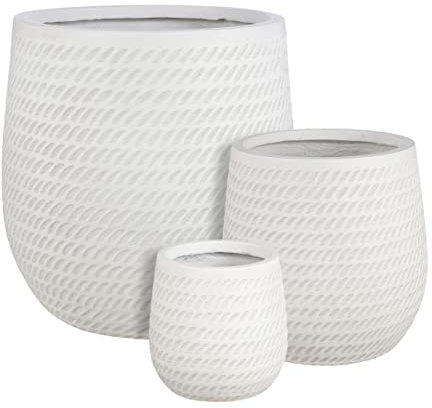 MICA Decorations Pflanzegefäße Corda 3er Set Wetterfest Magnesium rund Weiß- H 44 x Ø 44 cm - Kunststoff Pflanzkübel für draussen
