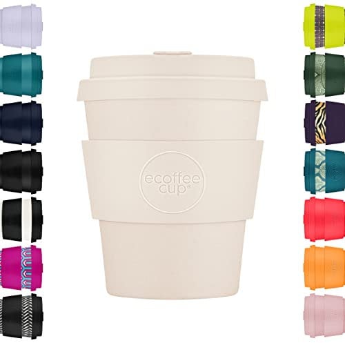 Ecoffee Cup 8oz 240ml Reusable Eco-Friendly 100% Plant Based Coffee Cup with Silicone Lid & Sleeve - Melamine Free & Biodegradable Dishwasher/Microwave Safe Travel Mug, Waicara