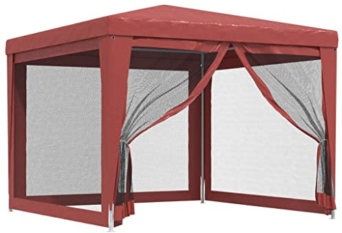 vidaXL Partyzelt mit 4 Mesh-Seitenwänden Gartenzelt Festzelt Pavillon Zelt Gartenpavillon Gazebo Gartenlaube Bierzelt Faltzelt Camping Rot 3x3 m HDPE