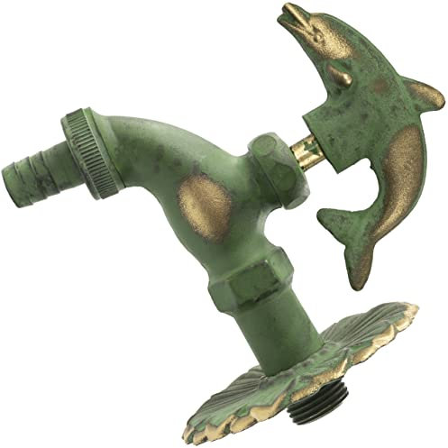 AERZETIX - C62138 - Cannella di parete rubinetto del lavandino 1/2'' Delfino con maniglia decorativo retrò antico - fontana bagno vintage giardino - in ottone invecchiato verde