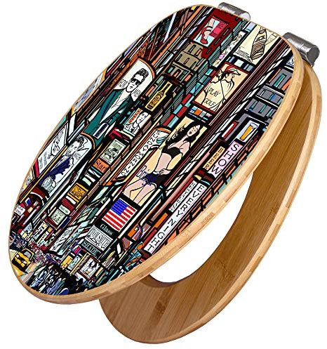 banjado Design WC Sitz Bambus Absenkautomatik 45,8x37,5cm / Toilettendeckel mit Absenkautomatik Holz/hochwertiger Bambus Klodeckel/WC-Sitz für gängigen Toiletten/Motiv New York Show
