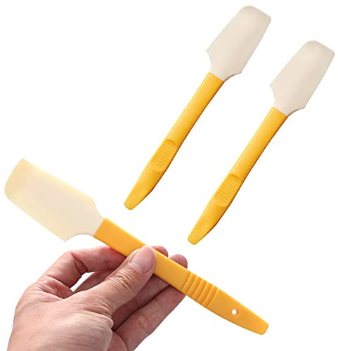 2Pcs Silicone Mini cucina Spatola, staffa di design, multiuso bottiglia fondo raschietto morbido barattolo torta crema marmellata raschietti cucina strumenti accessori Forniture (Giallo)