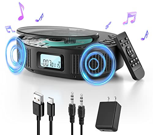 FELEMAN amélioré Lecteur CD Portable 2 en 1 et Haut-Parleur Bluetooth, Lecteur CD Boombox Rechargeable pour Voiture/Maison avec télécommande, Radio FM