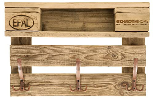Schroth Home PALrobe Tiny 58 x 39 x 14,5 cm rechteckig – Wandgarderobe im VINTAGE Look mit Ablage – Garderobe aus Holz – mit Haken