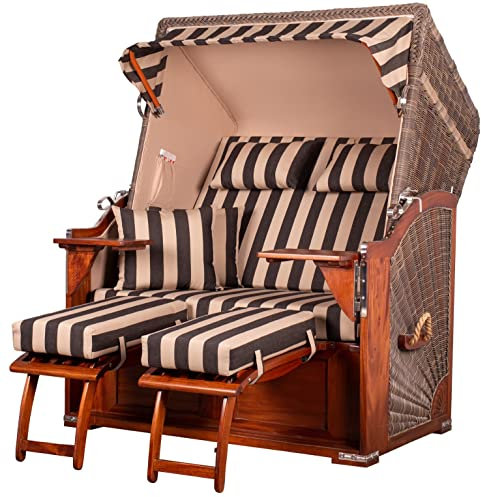 bene living Strandkorb-Set Schaalsee 2-Sitzer Mahagoni - PE grau - Modell 581 - Liftersystem